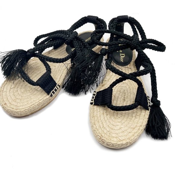 Dior Brand New Black Diorall Straw Sandals - Picture 1 of 5